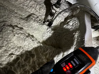 Detect gas leak in foam insulation during a gas leak check.