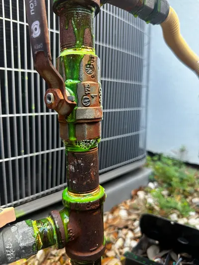 Outdoor pipe cutoff valve leak detection during a leak detection call.