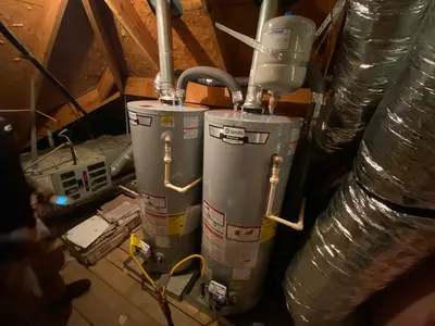 New attic water heaters treatment during a water heater installation.
